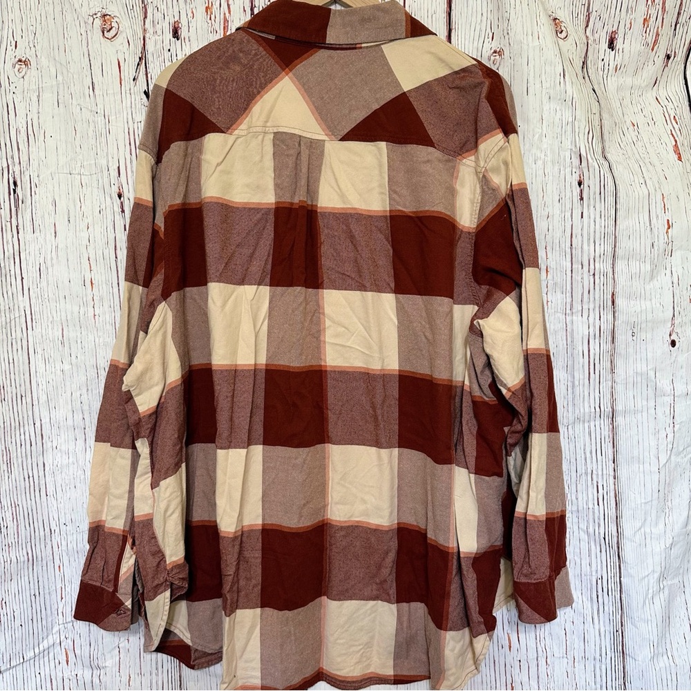 Ava & Viv Burgundy and Beige Plaid Shirt - Picture 2 of 4